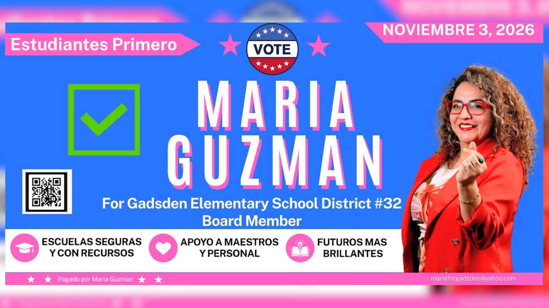 María Guzmán busca formar parte de la mesa directiva del Distrito Escolar de Gadsden