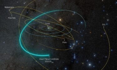 A mosaic of images captured by the Vera C. Rubin Observatory of the newly discovered dwarf planet candidate.